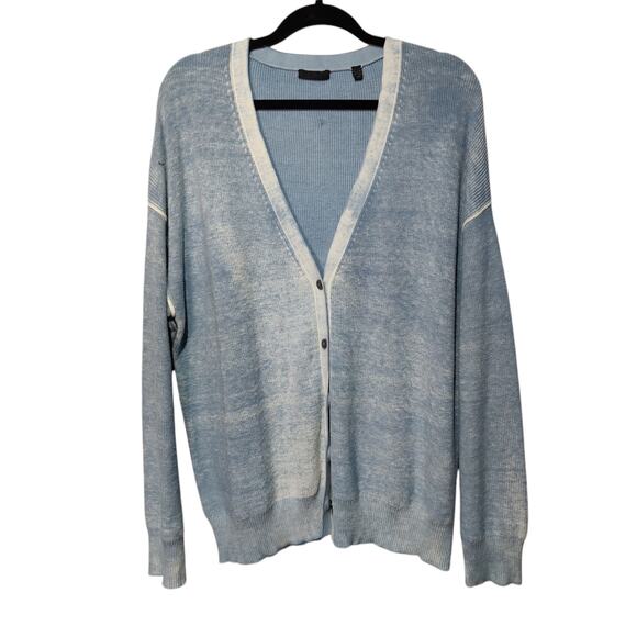 ATM Anthony Thomas Melillo Sz XL Blue Cotton Cashmere Grandpa Cardigan Sweater - Picture 1 of 5